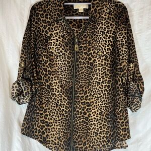 Michael Kors Animal Print Zip-Up Top